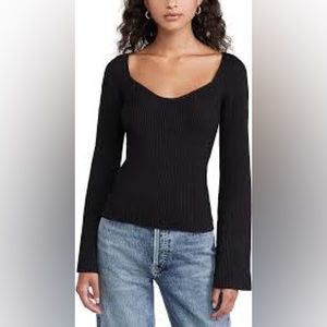 NWT|LINE & DOT|MELISSA SQUARE NECK RIBBED KNIT SWEATER|BLACK|BELL SLEEVES|sz M